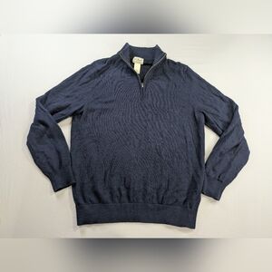 LL Bean Sweater Men’s M Navy Blue 1/4 Zip Pullover 100% Merino Wool Mock 285158